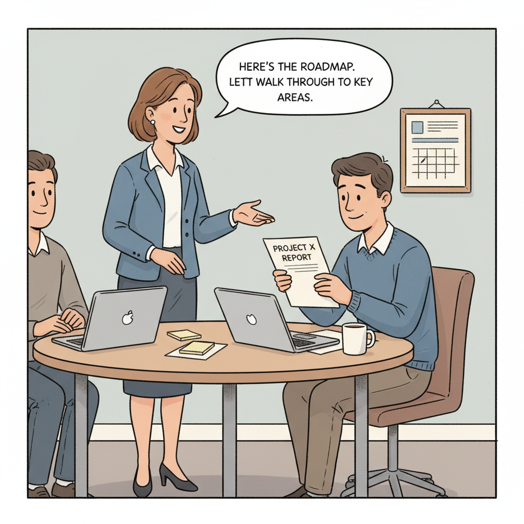 Here's an illustration showing the manager handing off the report to the successor.