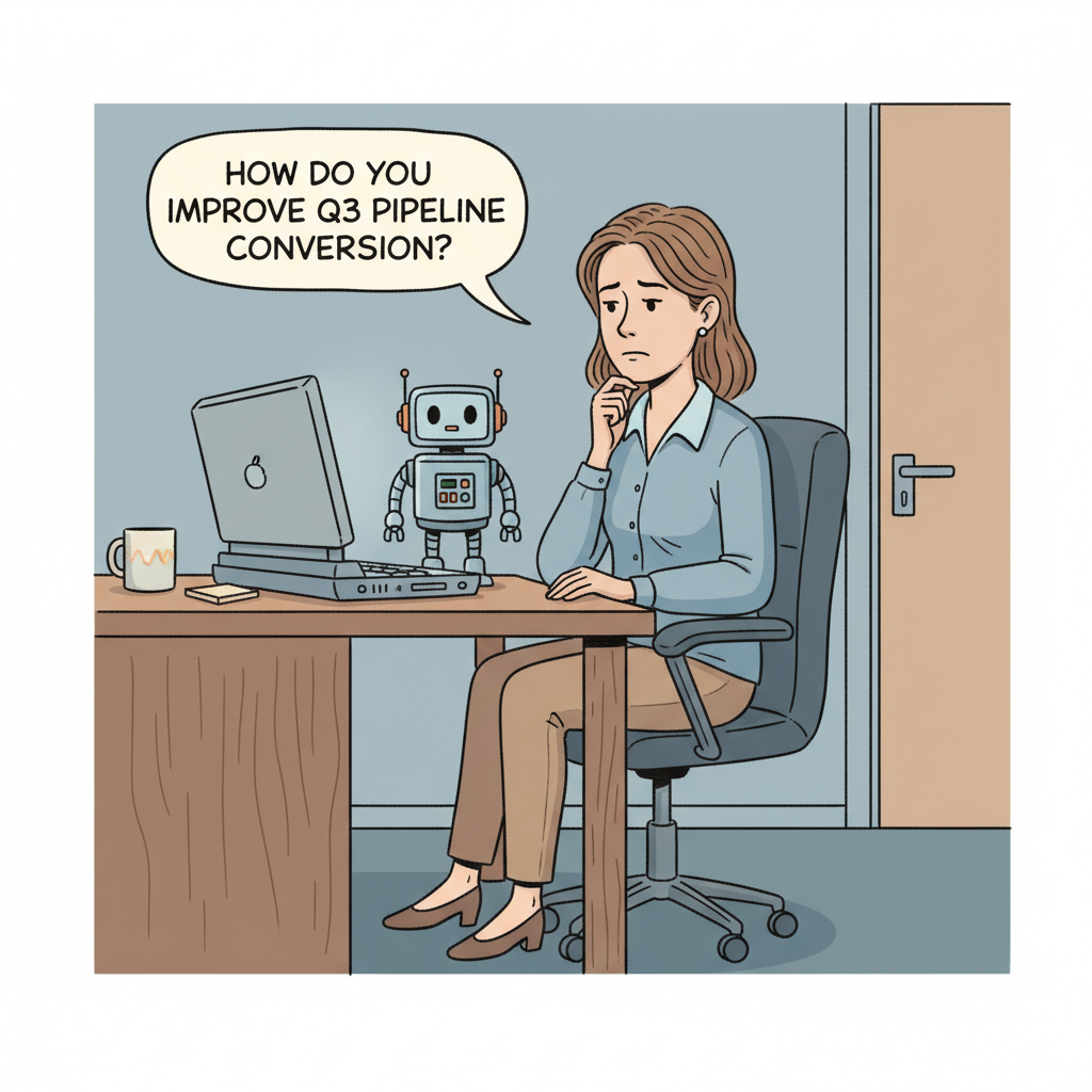 A 1980s hand-drawn cartoon illustration of a competent, mid-career manager with a neutral expression, seated in an office chair at a desk, looking ...